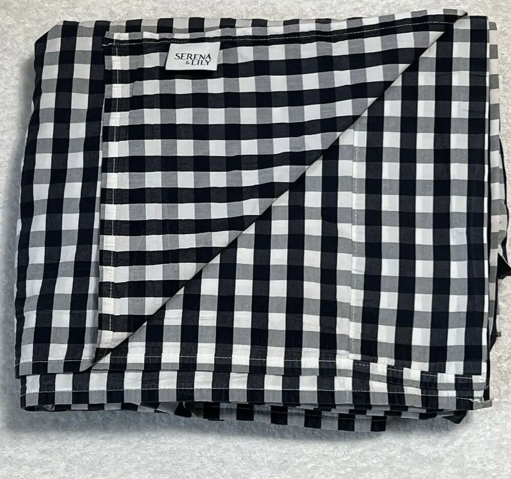 Serena & Lily Full Flat Sheet Pillow Case Set Gingham Navy White Buffalo Check